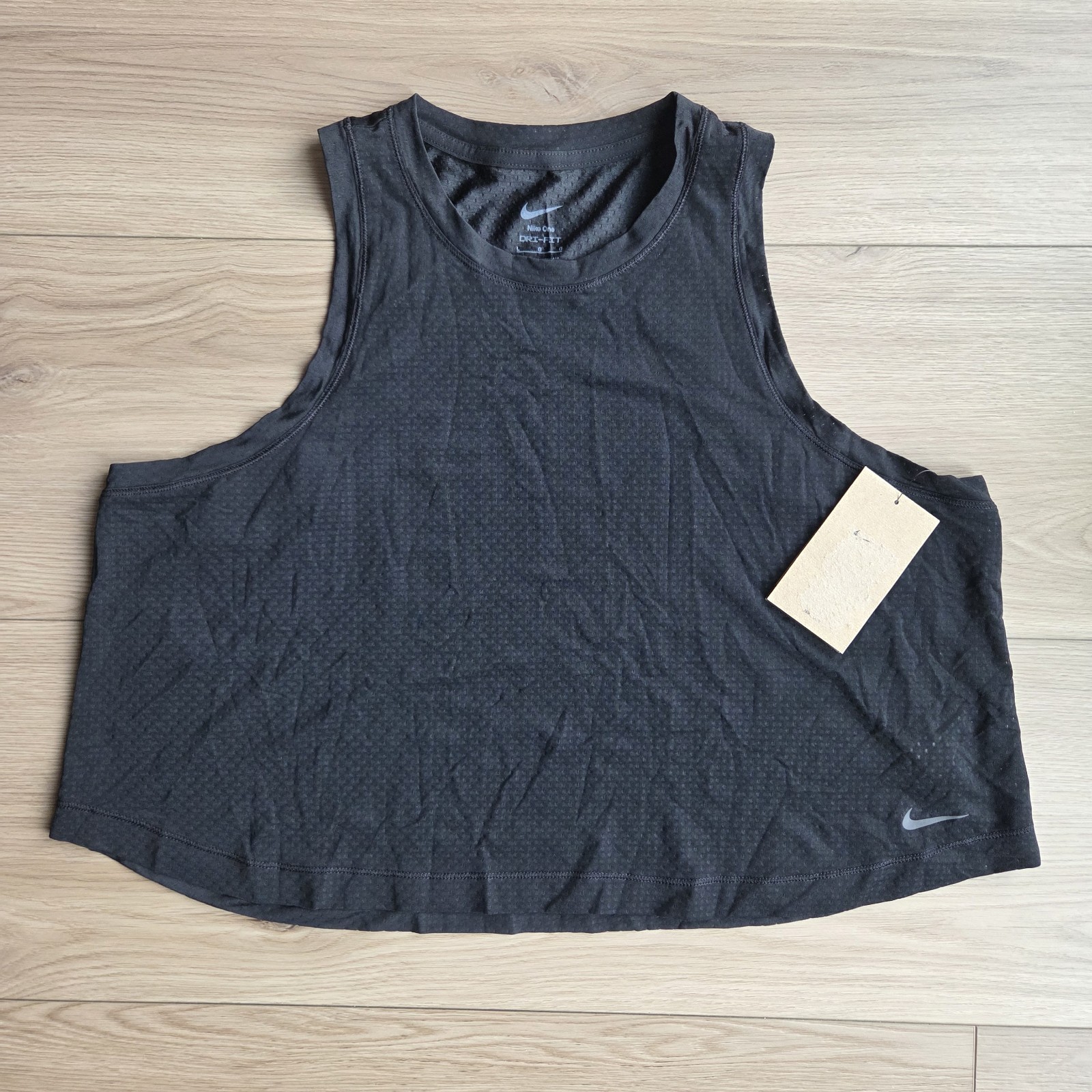 Nike One Dri‑FIT Tank Top Womens Large Classic Mesh Cropped Black FN4112‑010 NWT