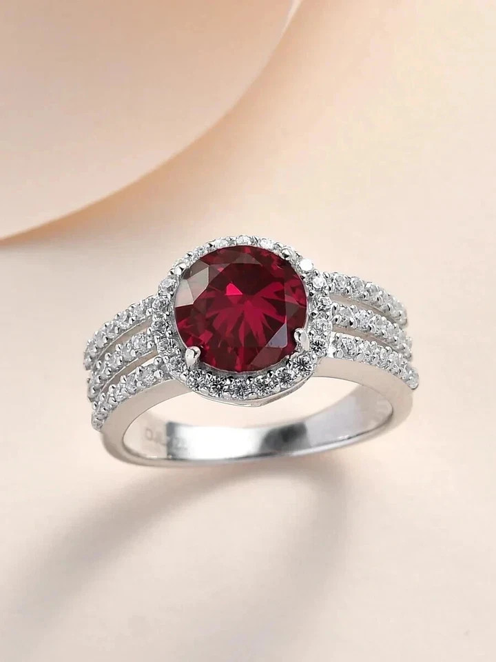 3.30 Ct Round Cut Natural Ruby & Diamond Engagement Ring 14K White Gold Solid