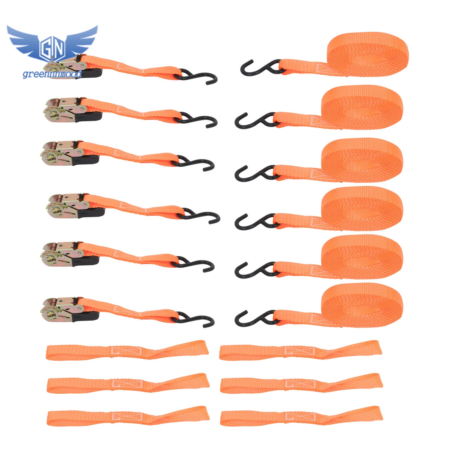 6PCS Heavy Duty Ratchet Straps 1"×20’ Tie Down-1700 lbs Break Strength S Hook