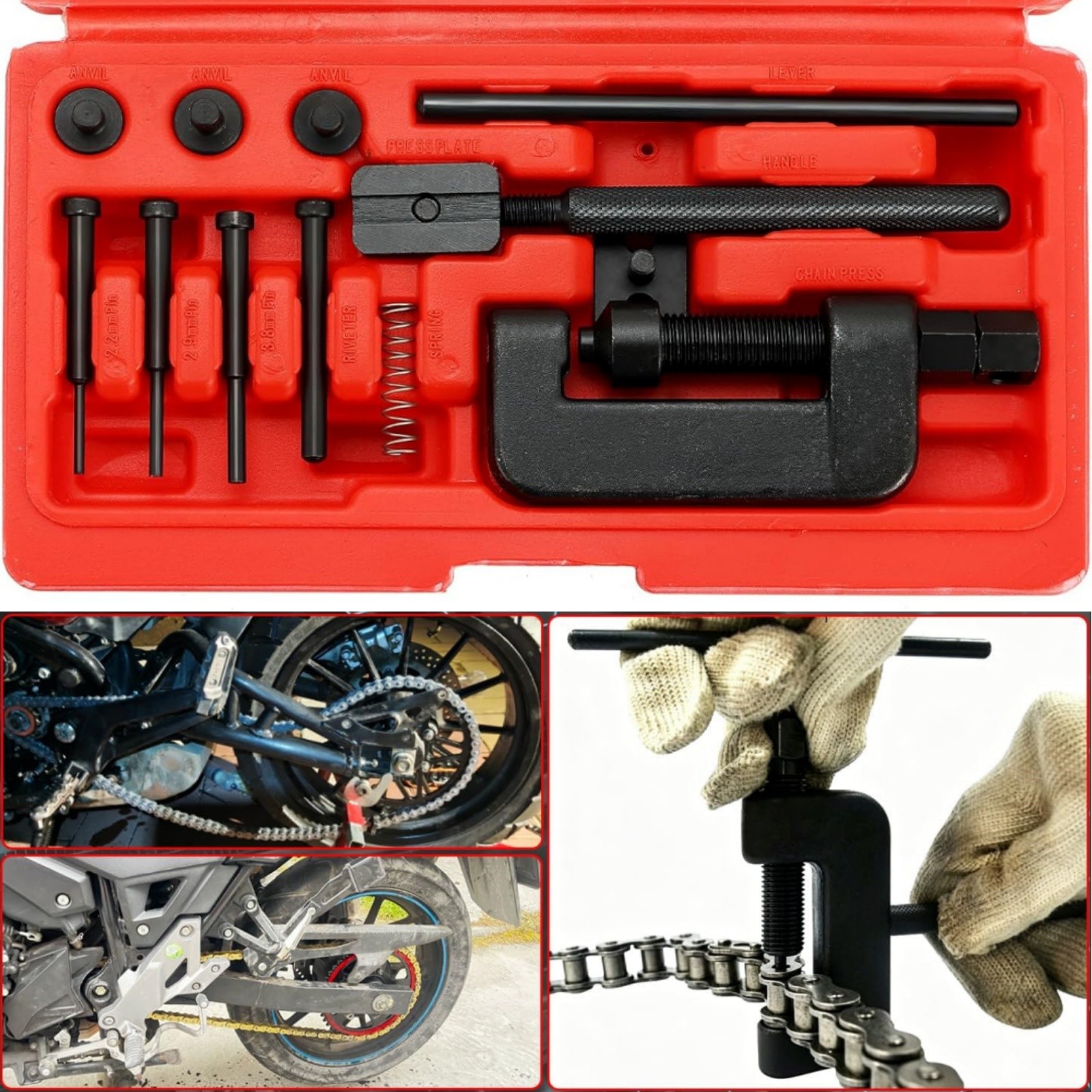 13Pcs Chain Breaker Tool for Motorcycle ATV, Cutter & Riveter Kit with Box