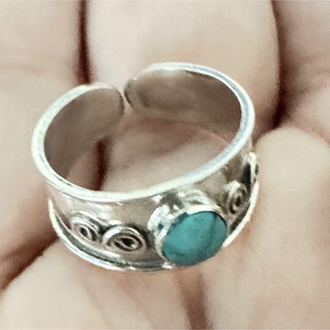 Vintage Inspired Genuine Blue Turquoise & Silver 925 Adjustable Toe Ring