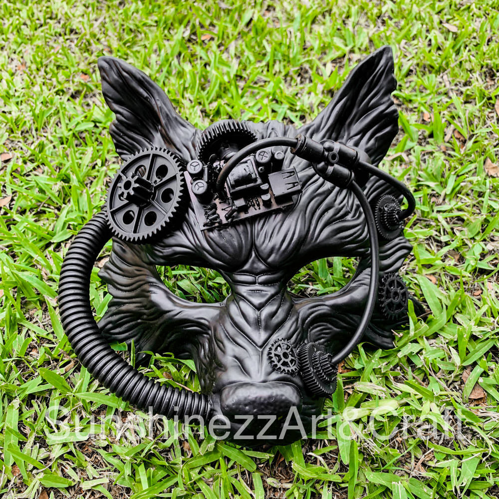 Steampunk Angry Wolf Animal Spirit with Gas Hose Halloween Scary Party Mask