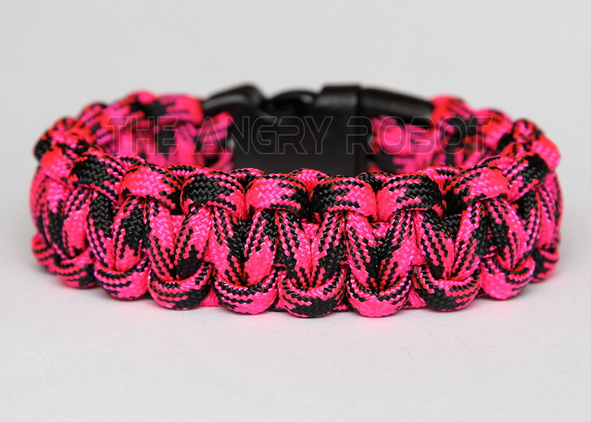 550 Paracord Bracelet Slim - Rosa Noche - Neon Pink Black