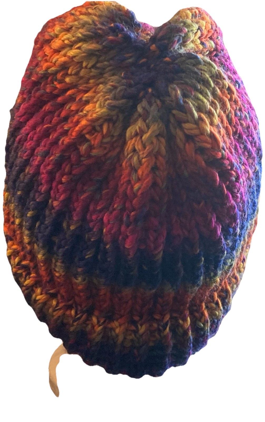 Handmade multicolor knit beanie hat for adults, 8-inch width