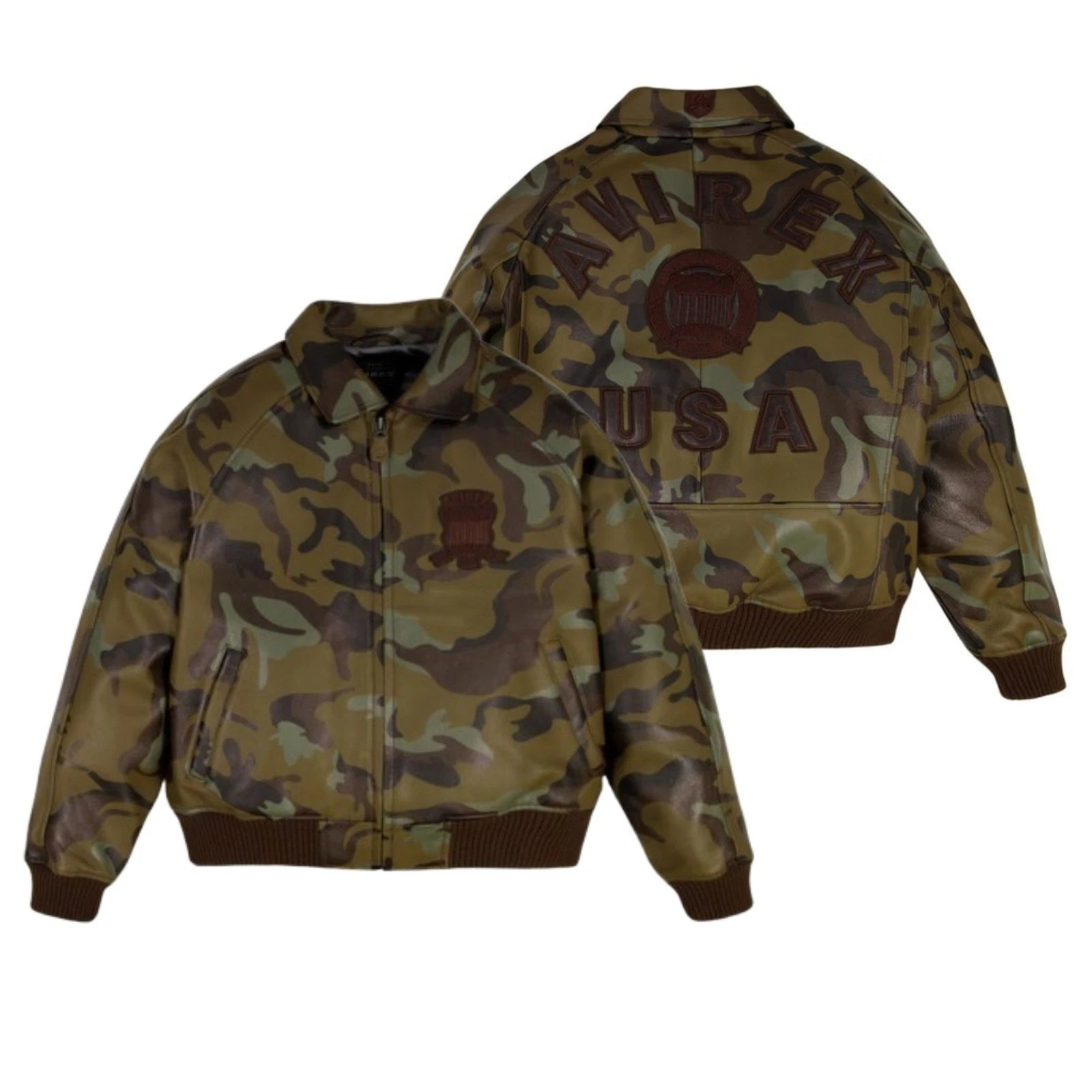 Men's Avirex USA CAMO ICON Limited Edition Flight Bomber Cowhide Leather Jacket