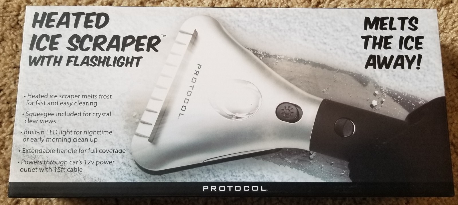 Protocol Heated Ice Scraper with Flashlight