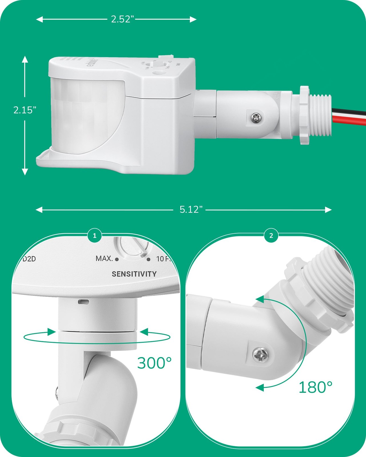 240 Degree Motion Sensor, Replacement Motion Detector for Outdoor Lights, Adj...