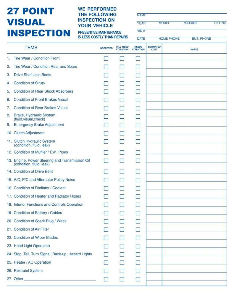 1000 - 27 Point Automotive Service Inspection Forms / 2 Part Carbonless TMG024