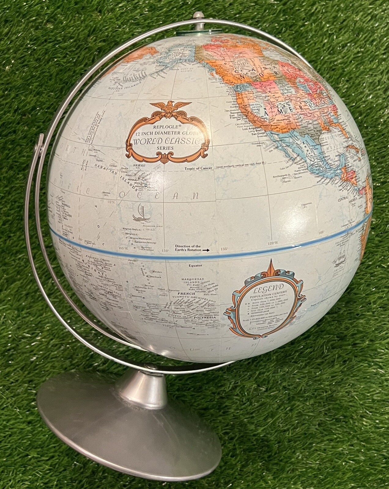 Replogle World Classic 12in Globe Raised Relief USA Vintage