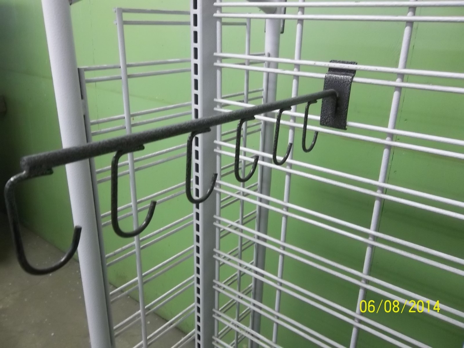 17" HOOKS, SLATWALL/SLOTWALL, GRIDWALL FACEOUT, USED, WITH 6 HOOKS, HEAVY DUTY