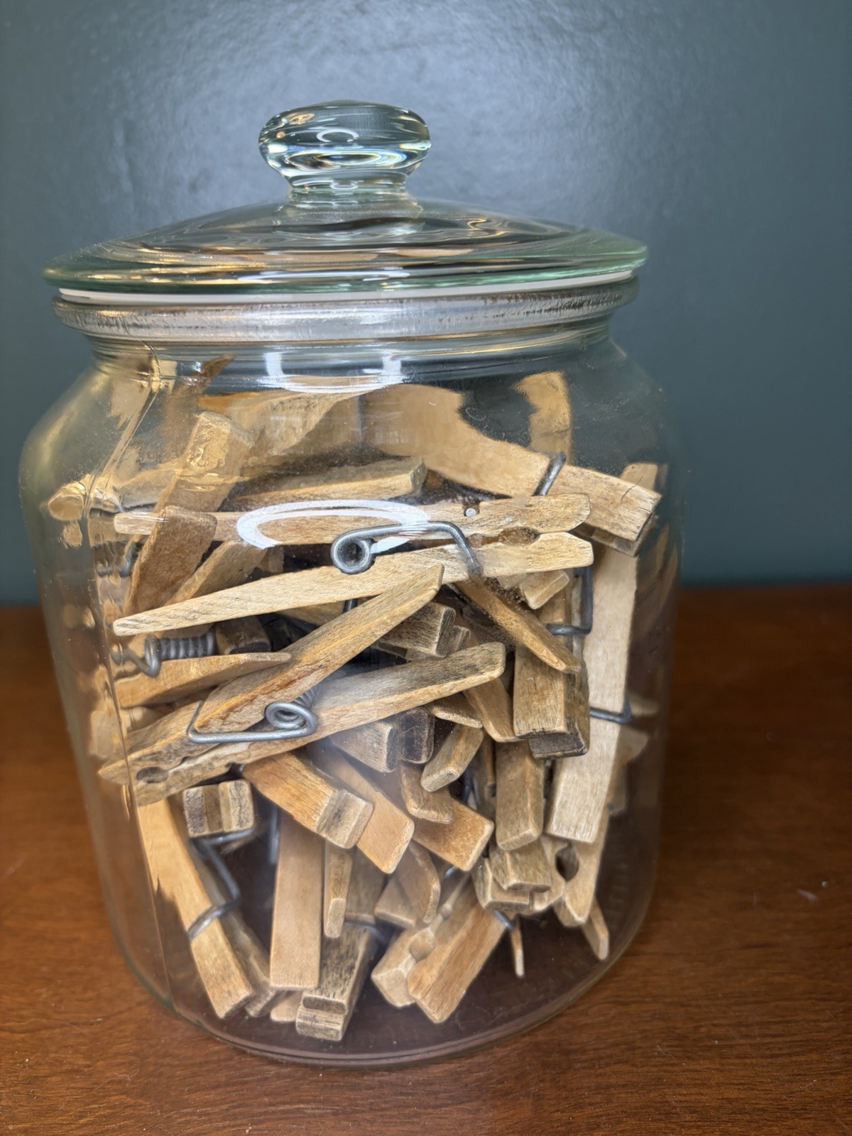 48 Wooden Clothes Pins Spring Loaded Alligator Clothes Pins (jar not included)