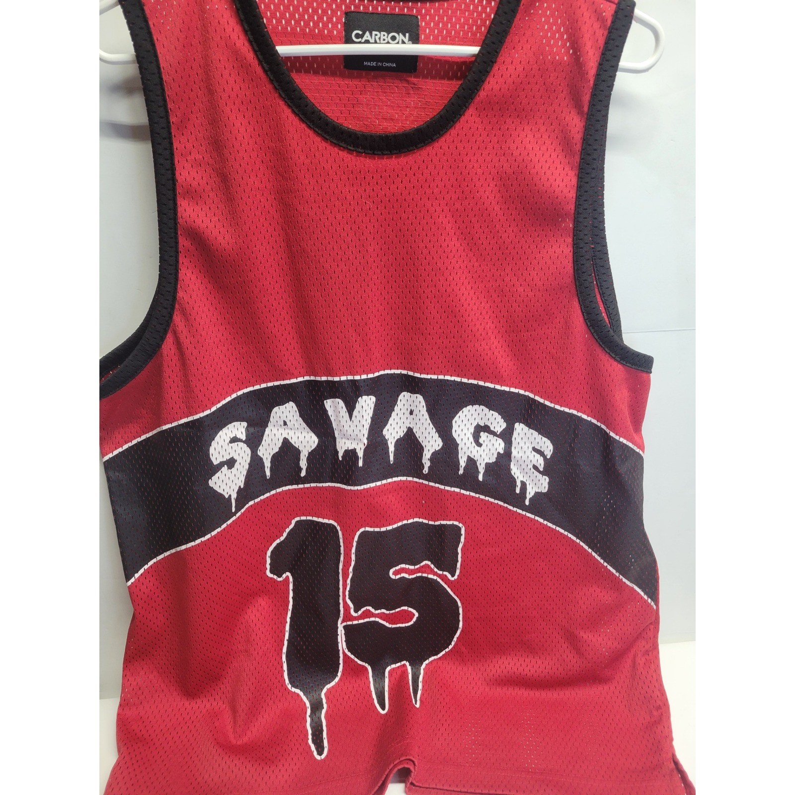 CARBON Red Black Savage 15 Basketball Jersey Mesh Tank Top Men Medium