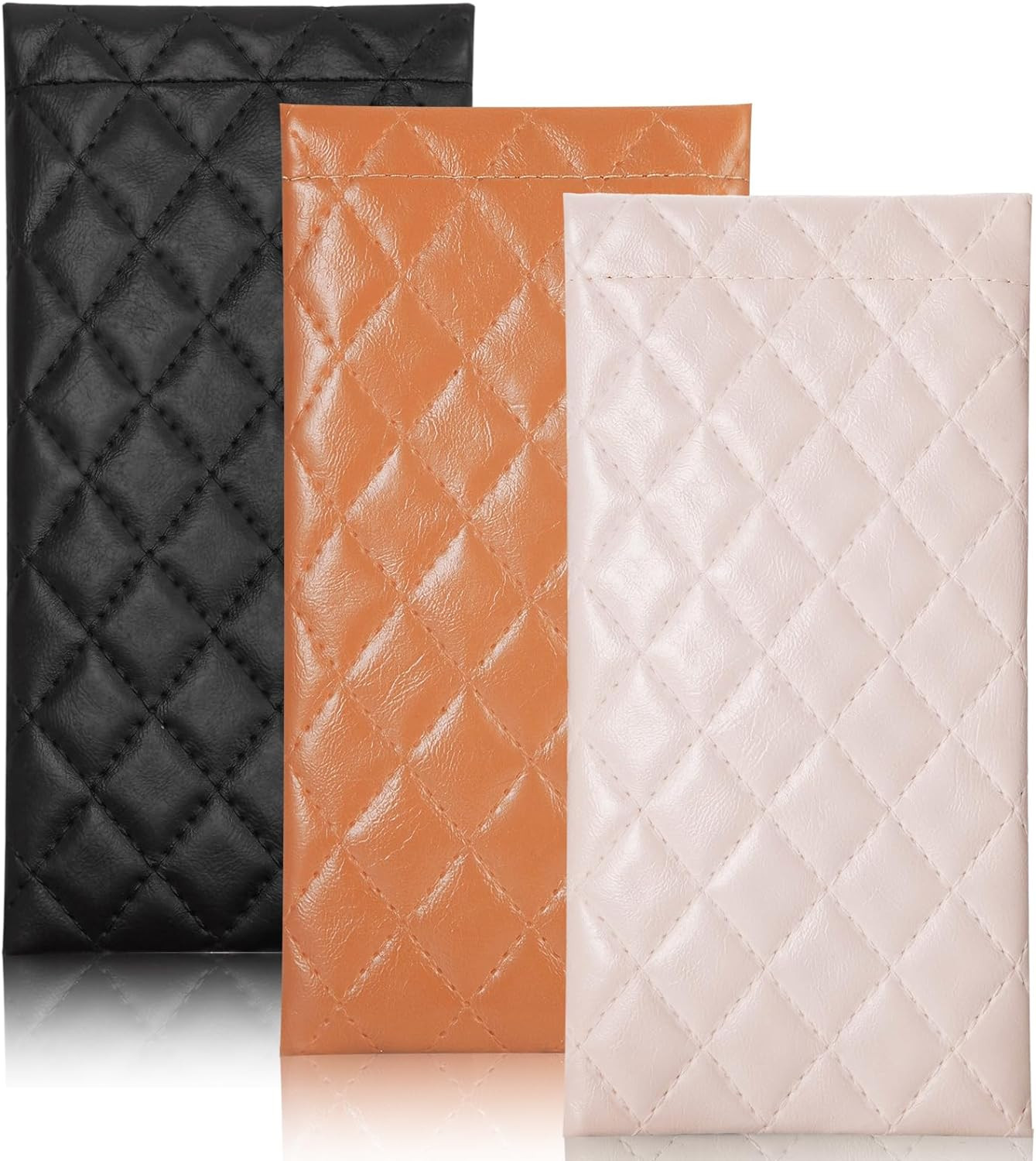Squeeze Leather Sunglasses Pouch - 3 Pack Glasses Case Soft Eyeglass Sleeve Pouc