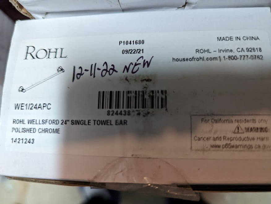 Rohl WE124APC Wellsford 24" Towel Bar In Polished Chrome