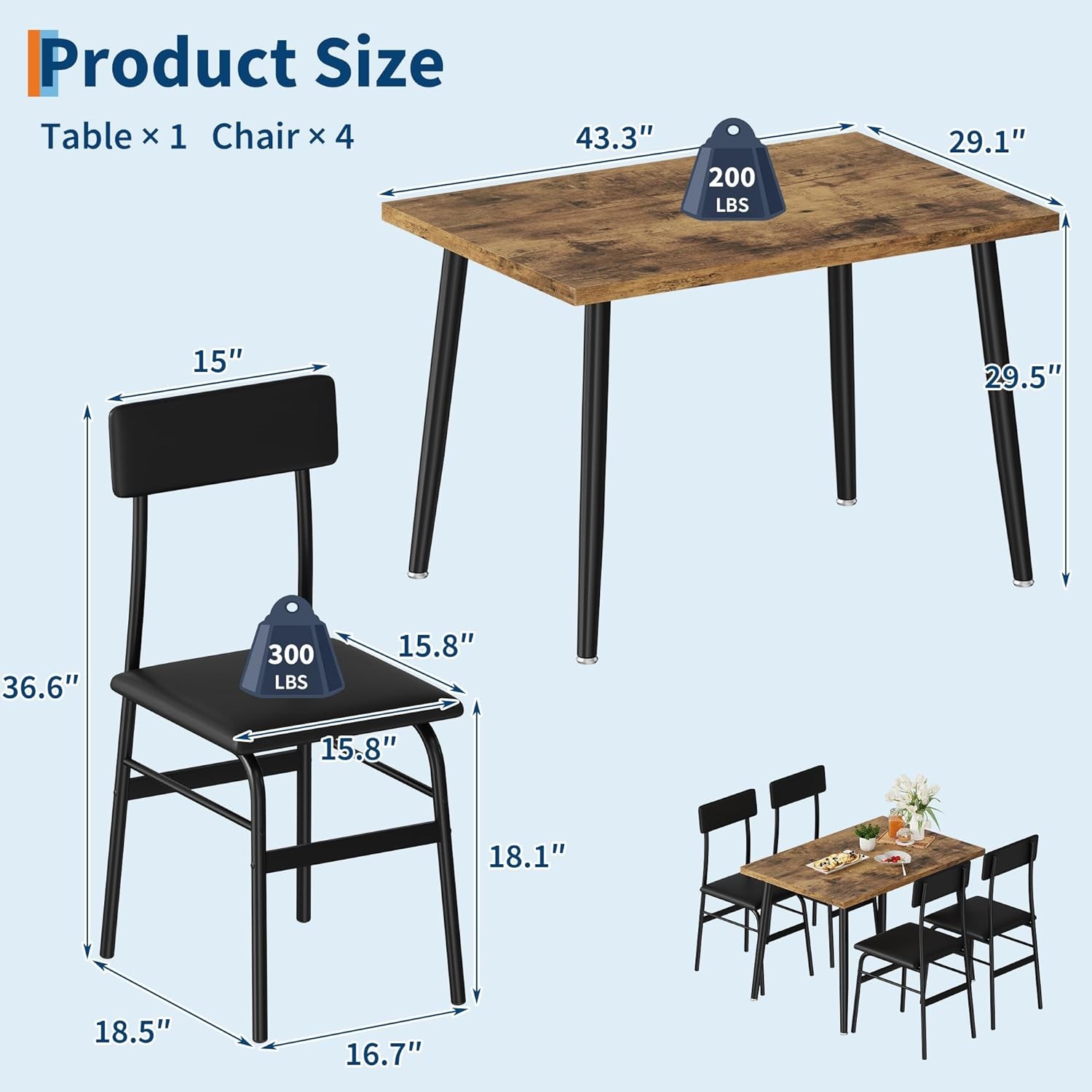 Dining Set for 4 w/ 4 Upholstered Chairs & Wood Table,Space-Saving for Apartment