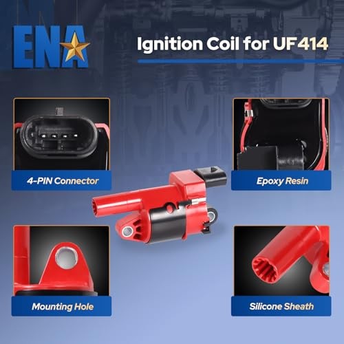 8 Ignition Coil with Spark Plug and Wire Set Compatible with Cadillac Red