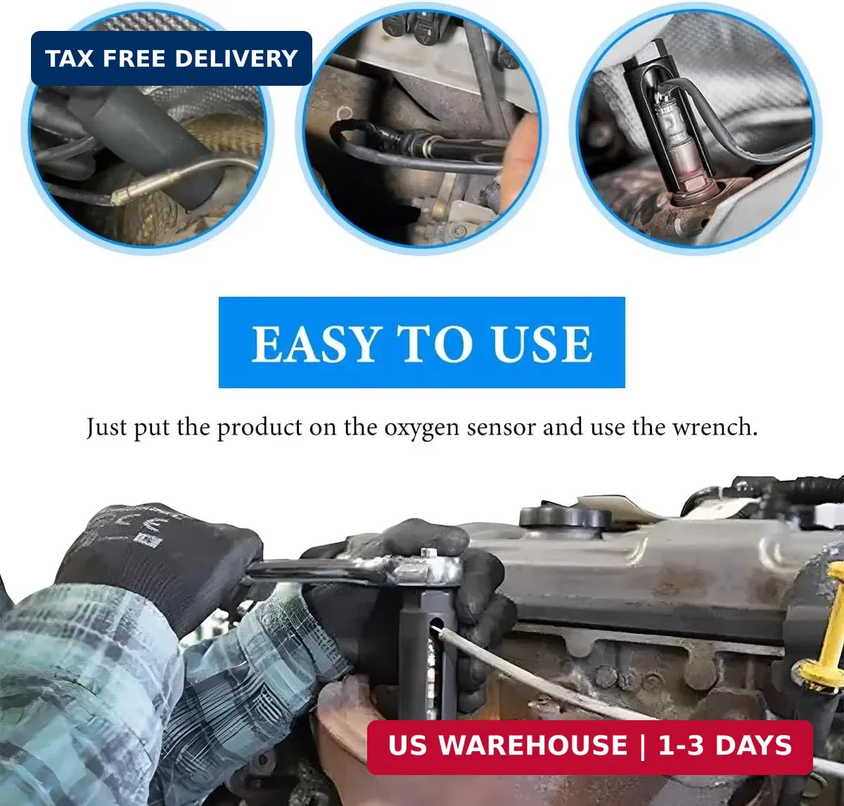 Oxygen Sensor Socket, Chromed-Vanadium Steel Oxygen Sensor Wrench Removal Tool w