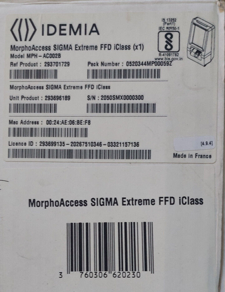 IDEMIA MorphoAccess SIGMA Extreme FFD iClass, MPH-AC002B Biometric Reader