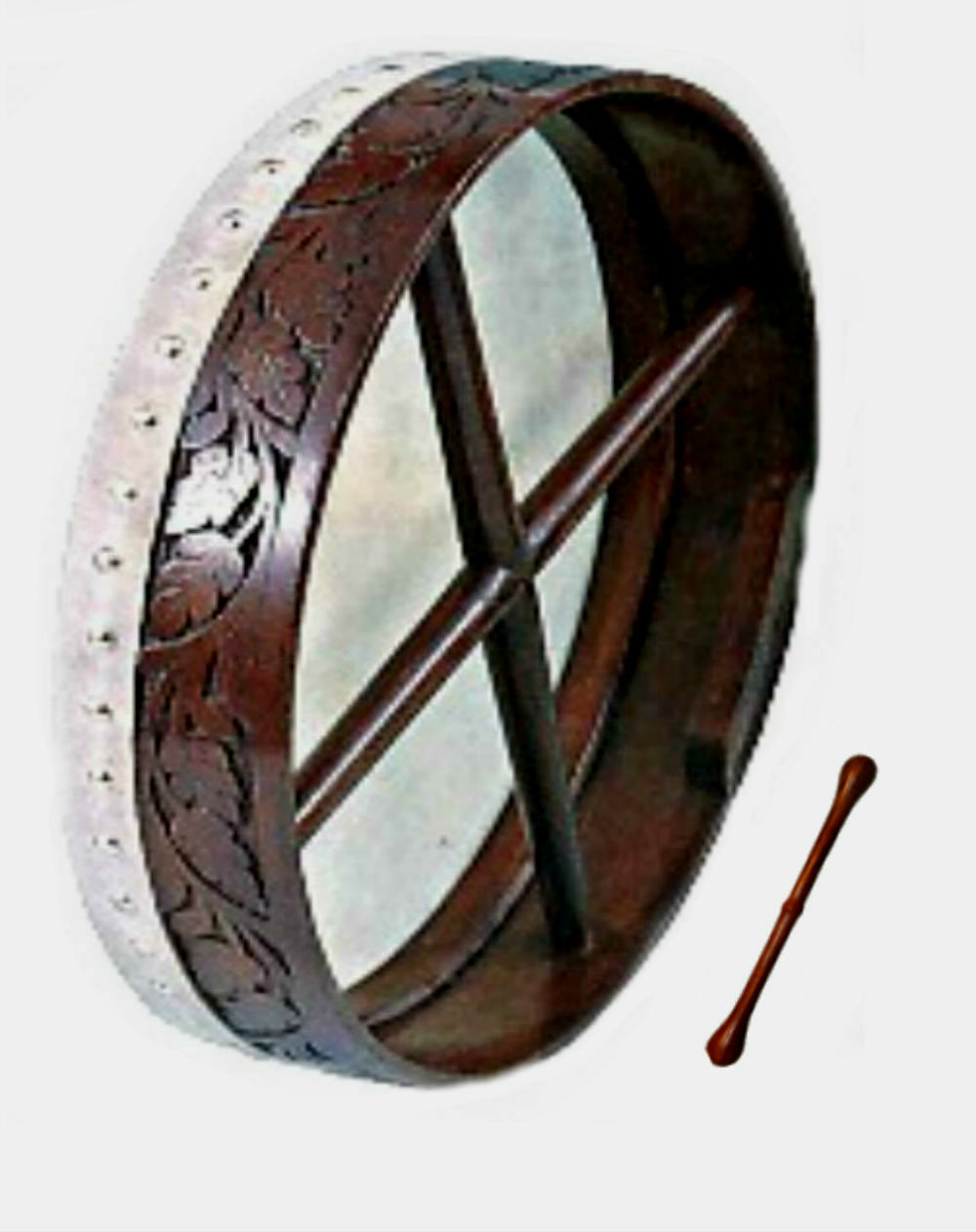 CP Brand New Bodhran Size 18" Hand Carved Natural Brown Rosewood Free Beater