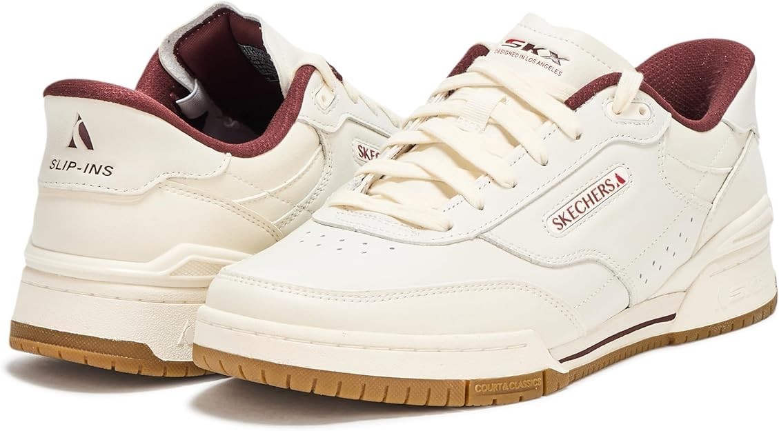 Wide Fit Man Skechers Slip-ins Recoil Sneaker Shoe 254200 Natural/Burgundy New