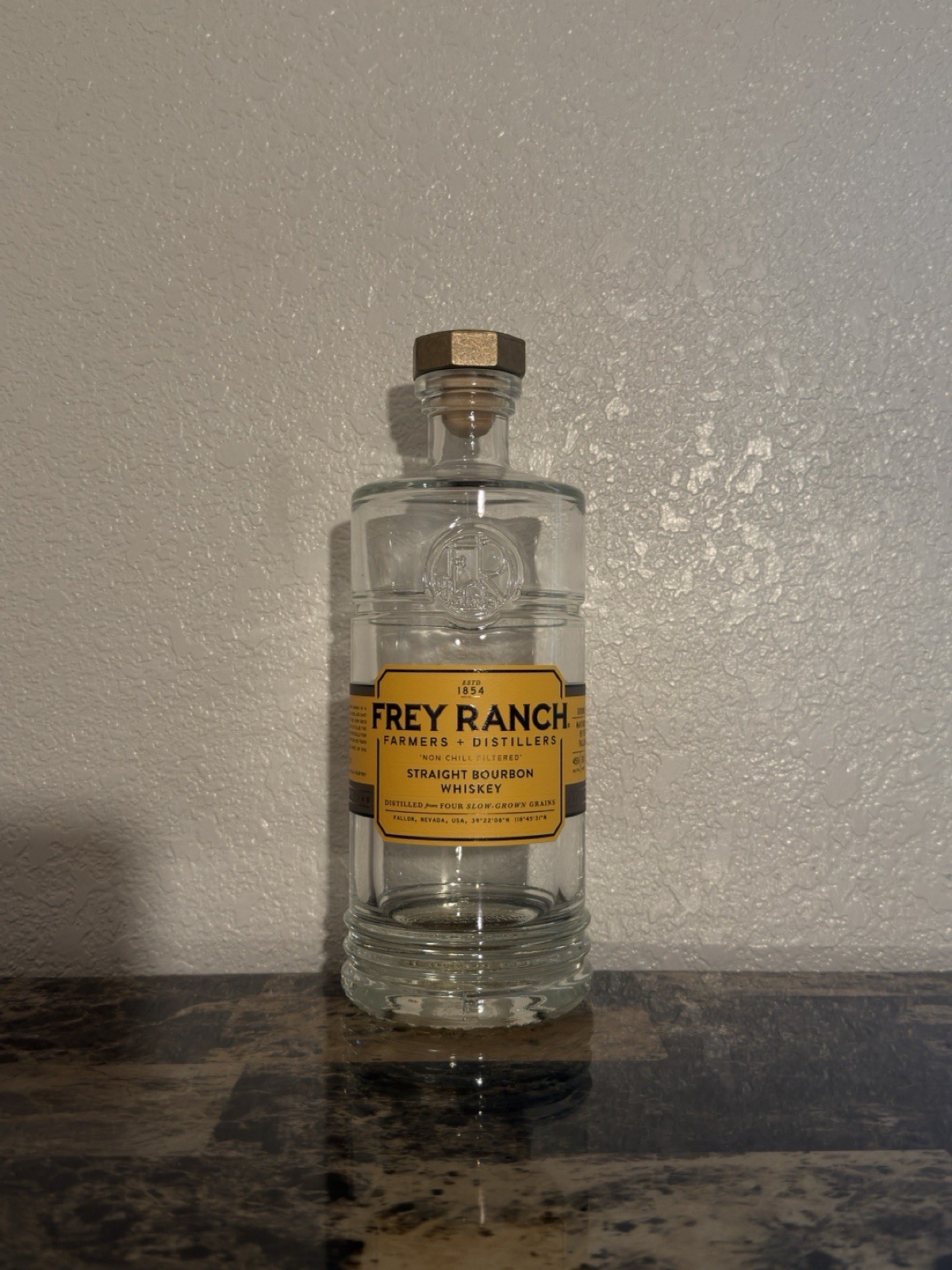 Frey Ranch Straight Bourbon Whiskey Collectible Empty Clear Liquor Bottle 750ml