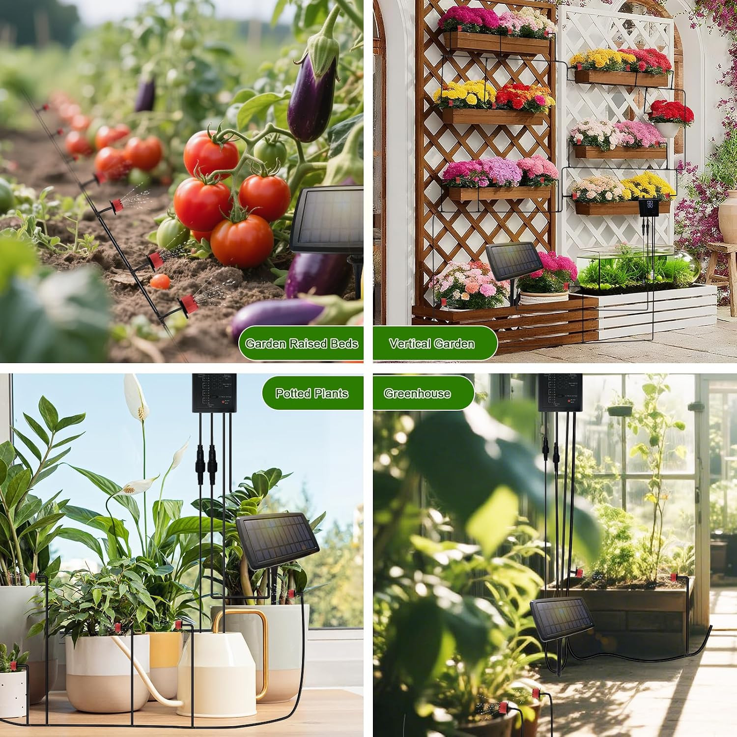 Solar Drip Irrigation System for Garden, Automatic Drip Irrigation Kit with 33FT