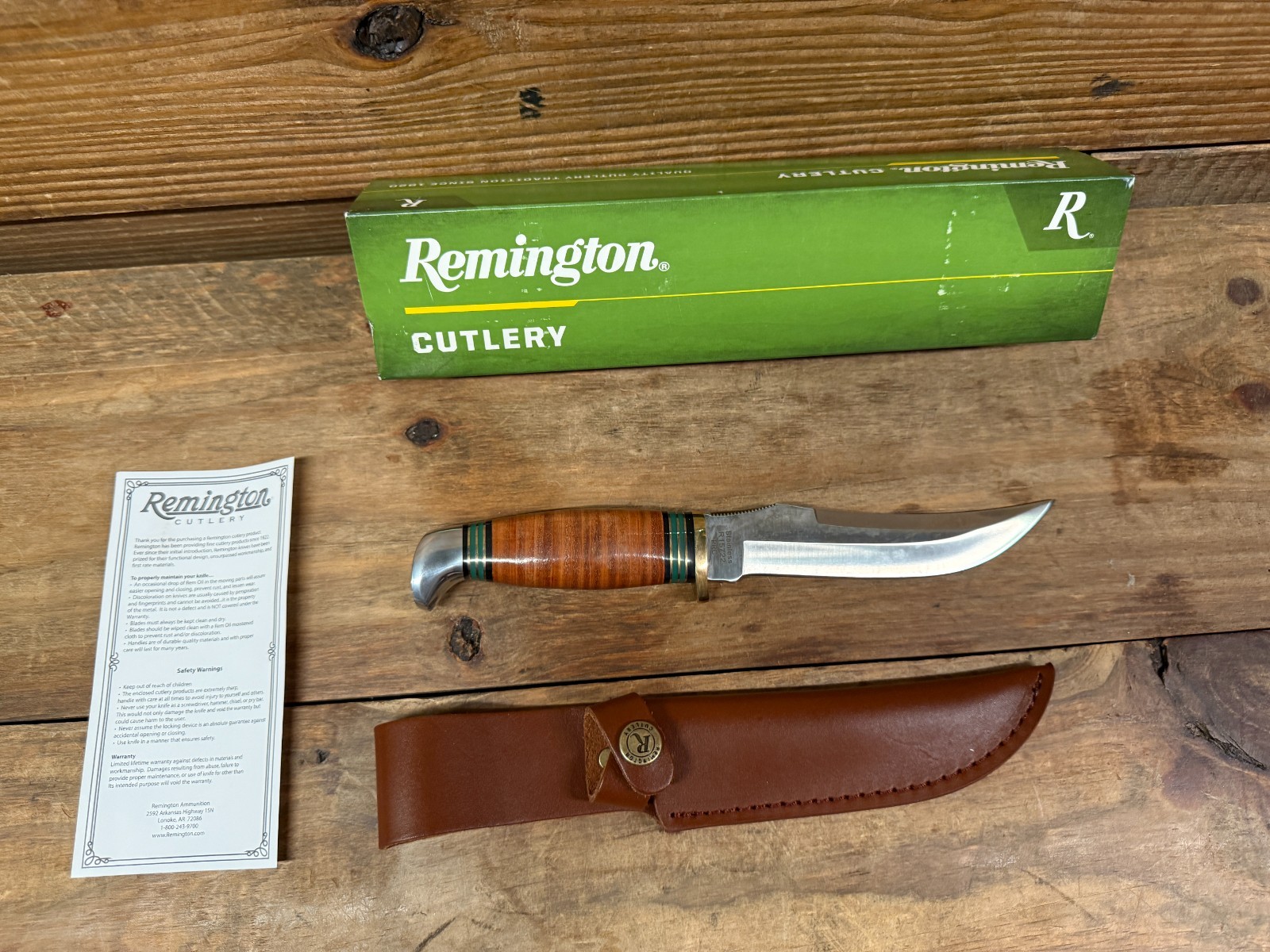 Remington Cutlery Knife Stacked Leather 10" Fixed Blade Leather Case New (QTY)