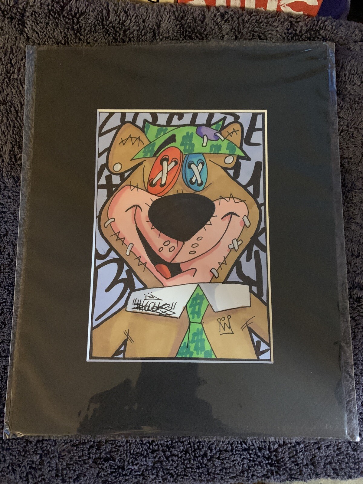 8 X 10 Matted Frame Drawing Shortiez Ink Marker Artwork Yogi Bear Graffiti NH