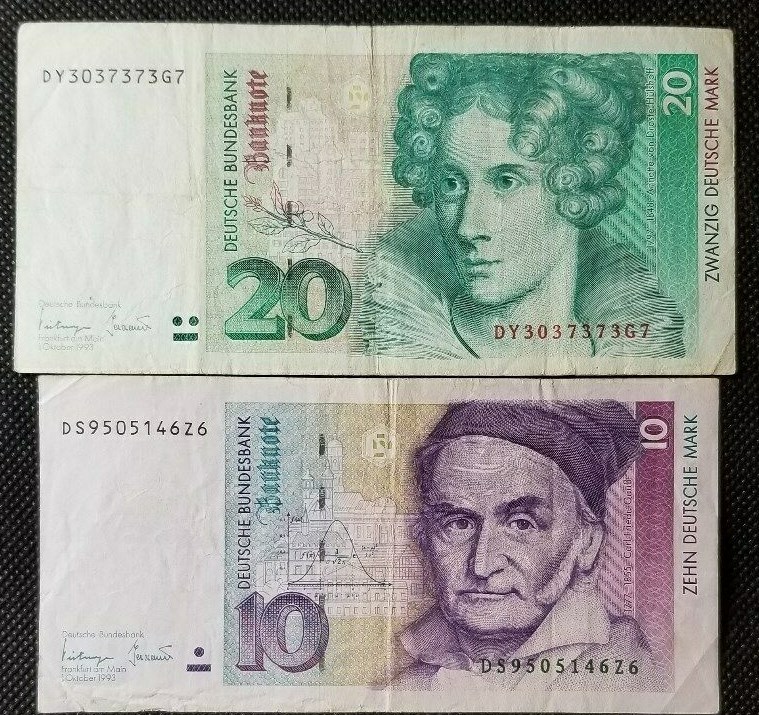 GERMANY LOT OF 2 BANKNOTES 10 $ 20 Marks RARE XF NO RESERVE