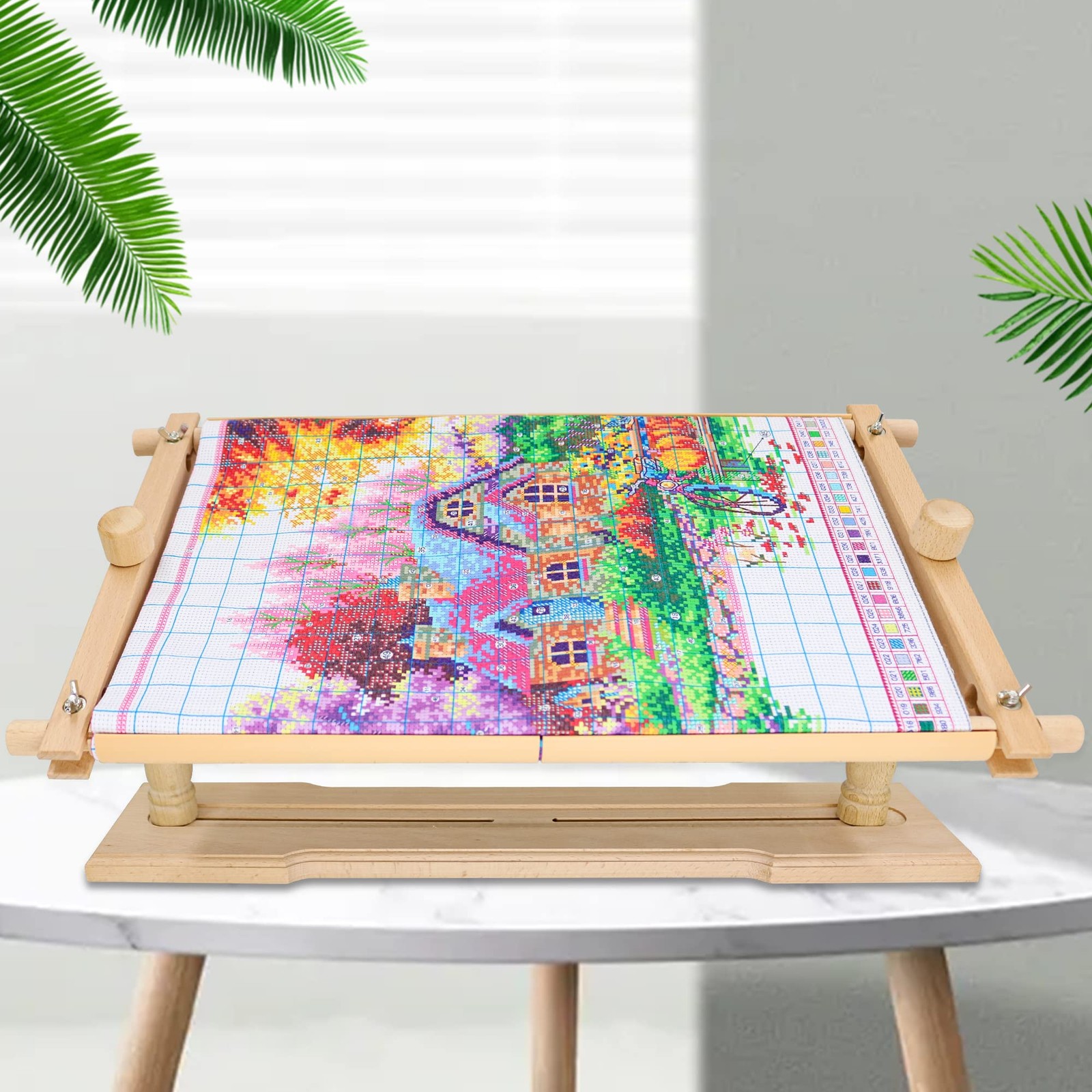 Jasvelly Embroidery Frame Stand - Adjustable Cross Stitch Scroll Frame Beech