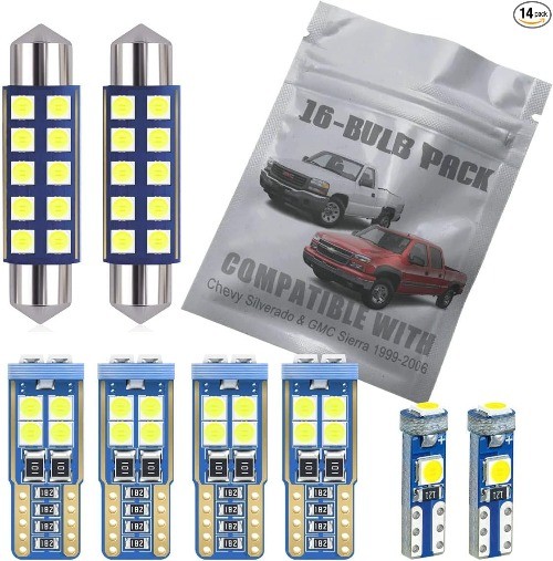 14-pc White LED Interior Light Kit Compatible with Silverado and Sierra 1999 200