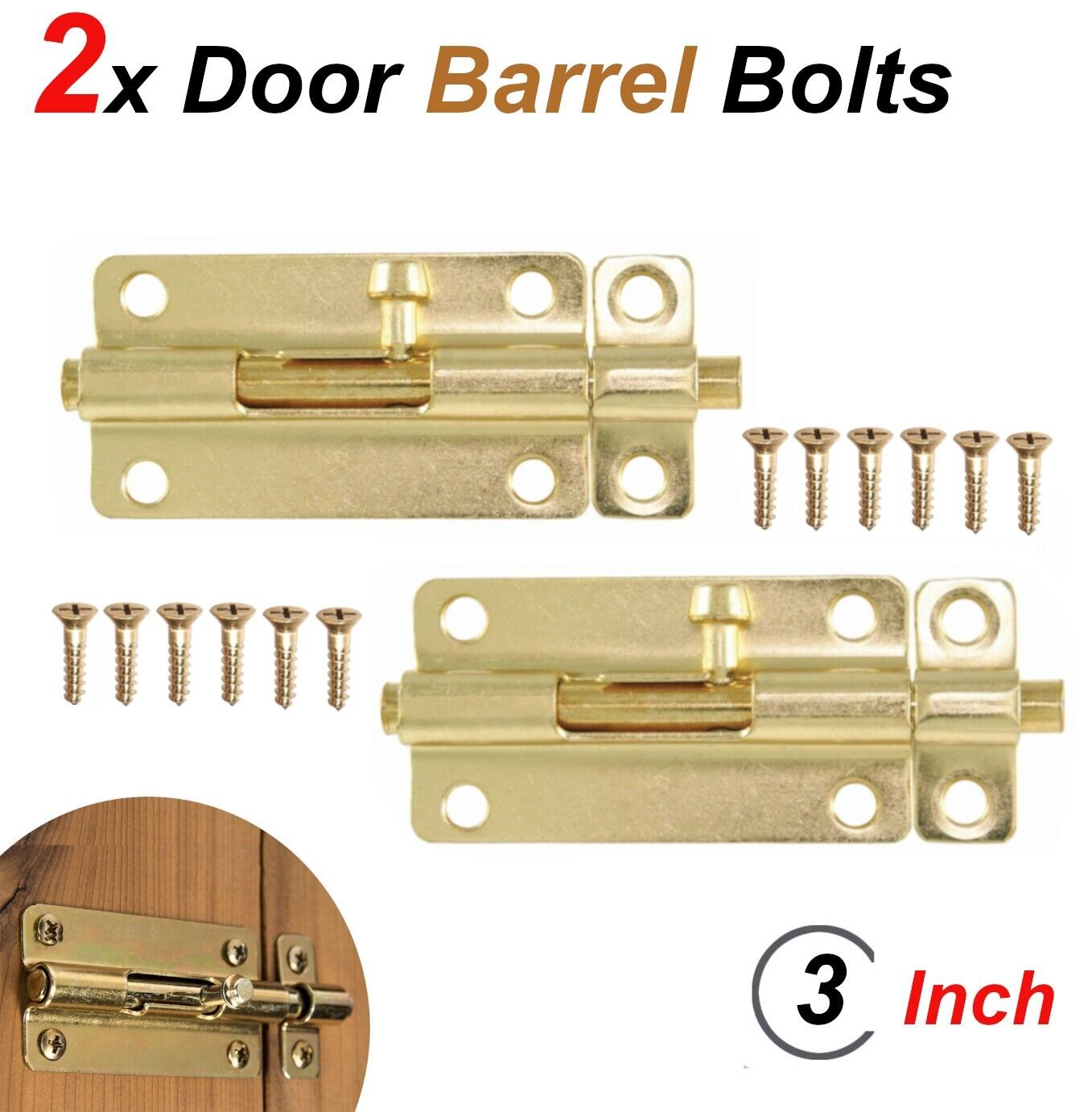 Sets Of 2 Home Gate Safety Door Brass Barrel Lock Bolt Latch Hardware W Screws