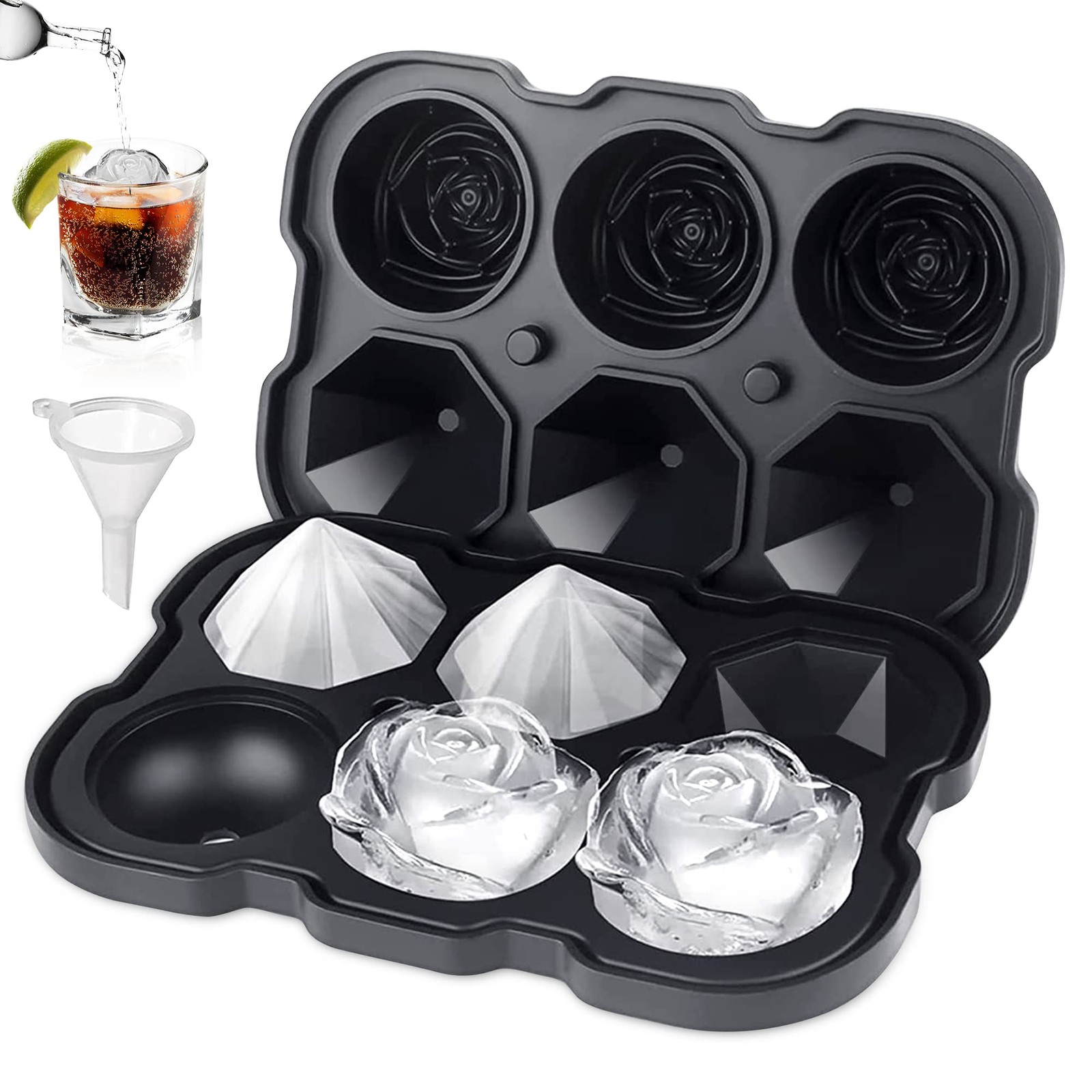 Bandeja de silicona cubitos de hielo con tapa, diseño de bola de hielo grande