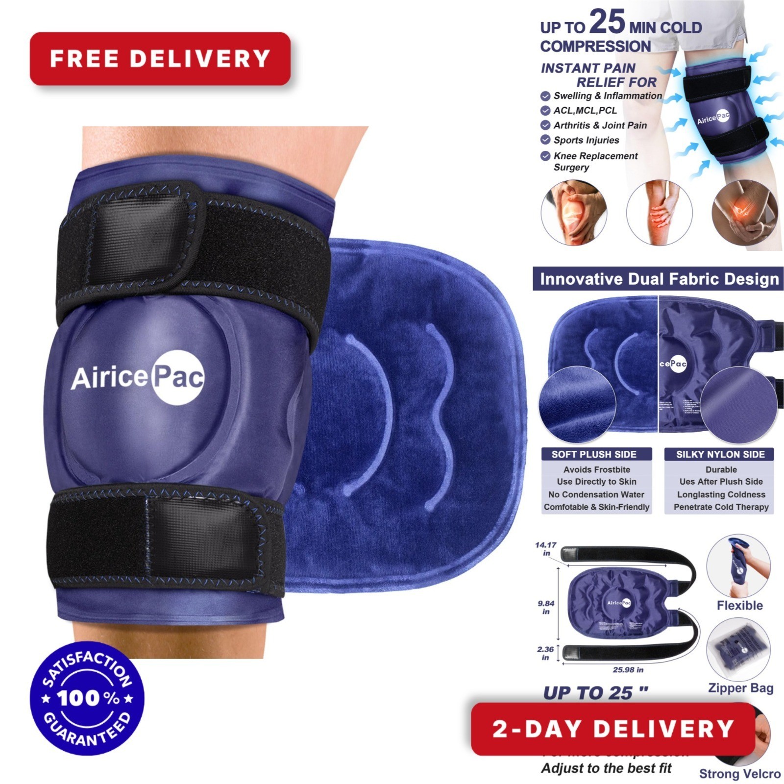 AiricePac Reusable Gel Ice Pack for Knee Pain Relief - Cold Compress Wrap
