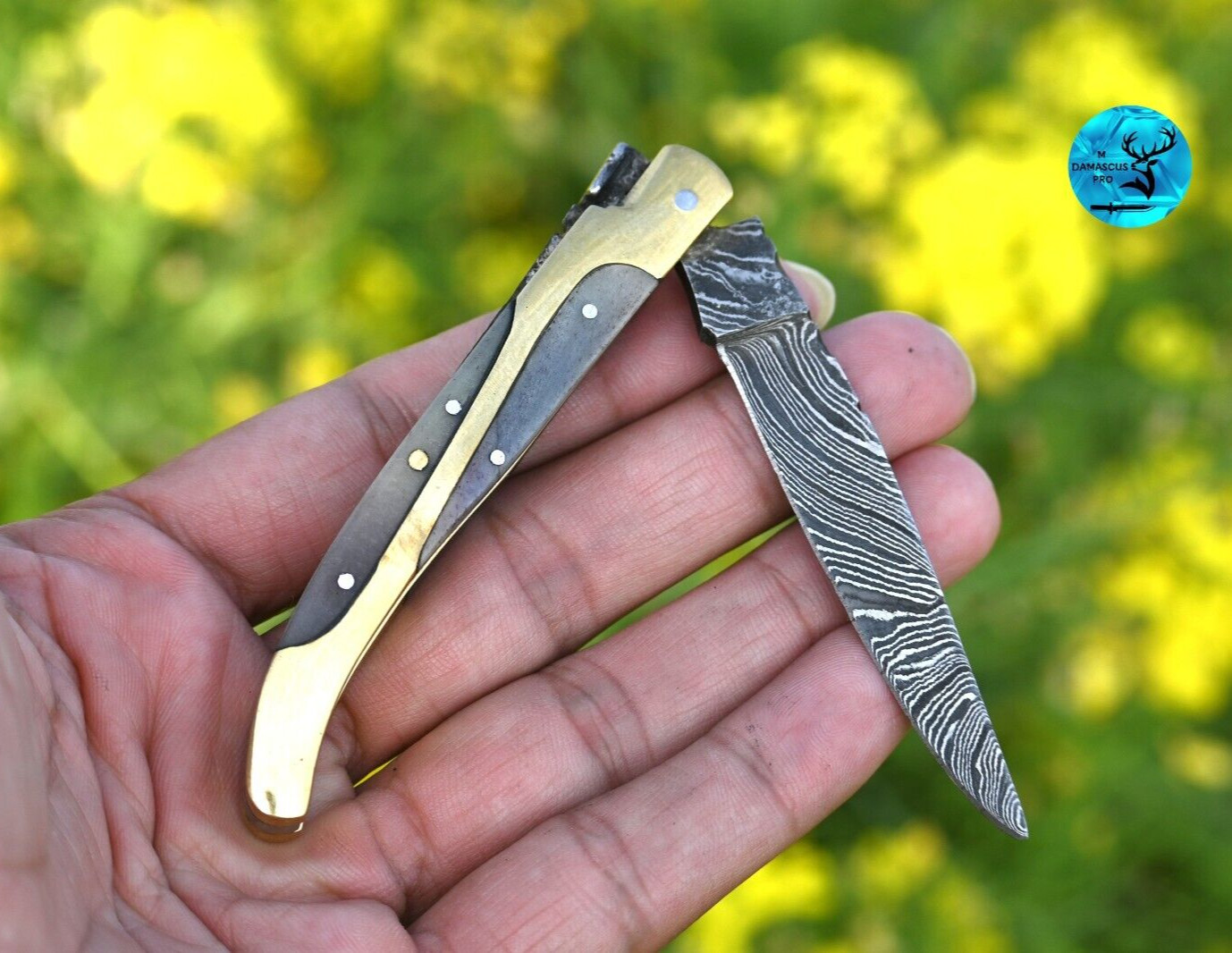 Custom HandMade Damascus EDC Pocket Knife Hand Forged Damascus Steel 1262