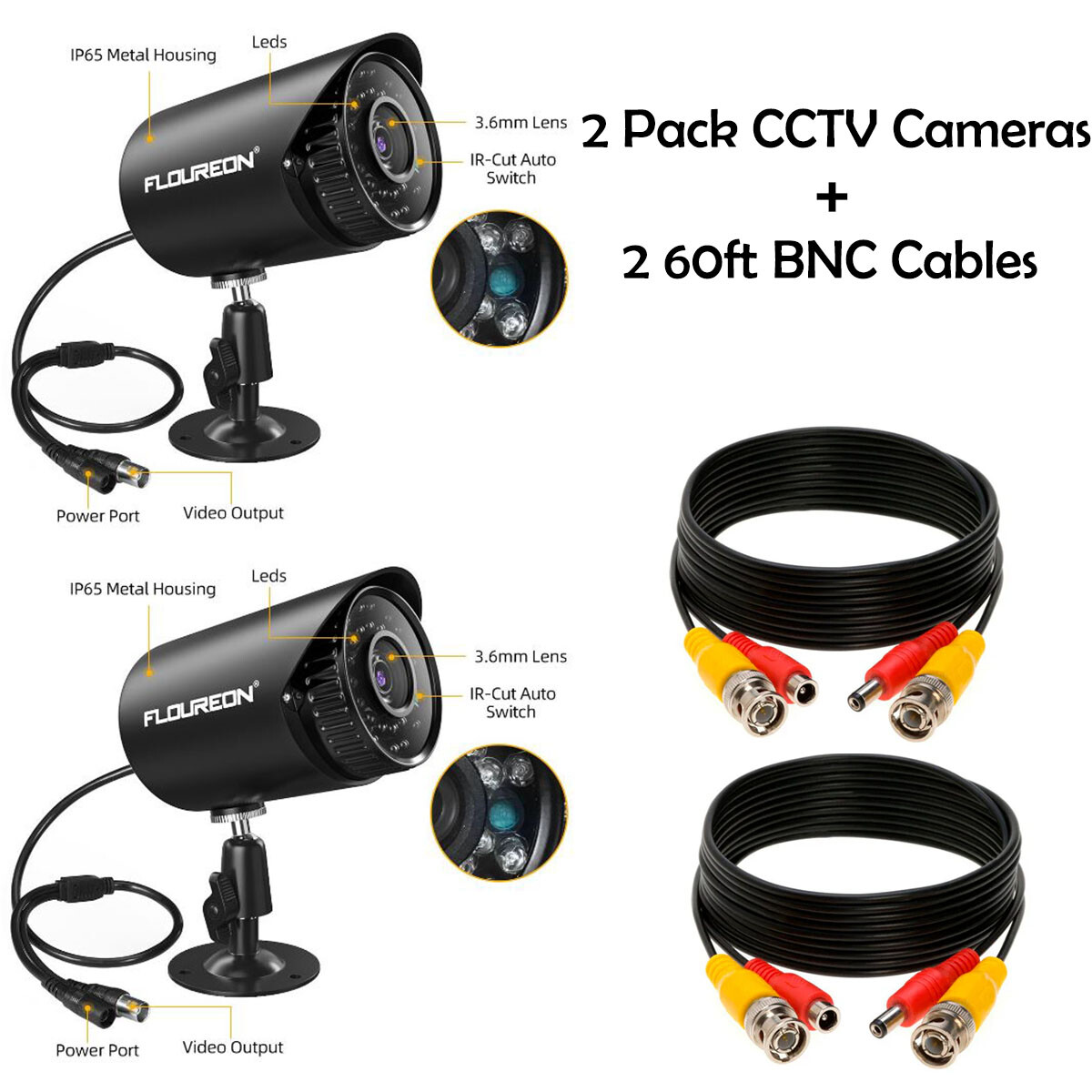 2/4 PACK CCTV Security Cameras 720P Outdoor/Indoor With BNC Cables