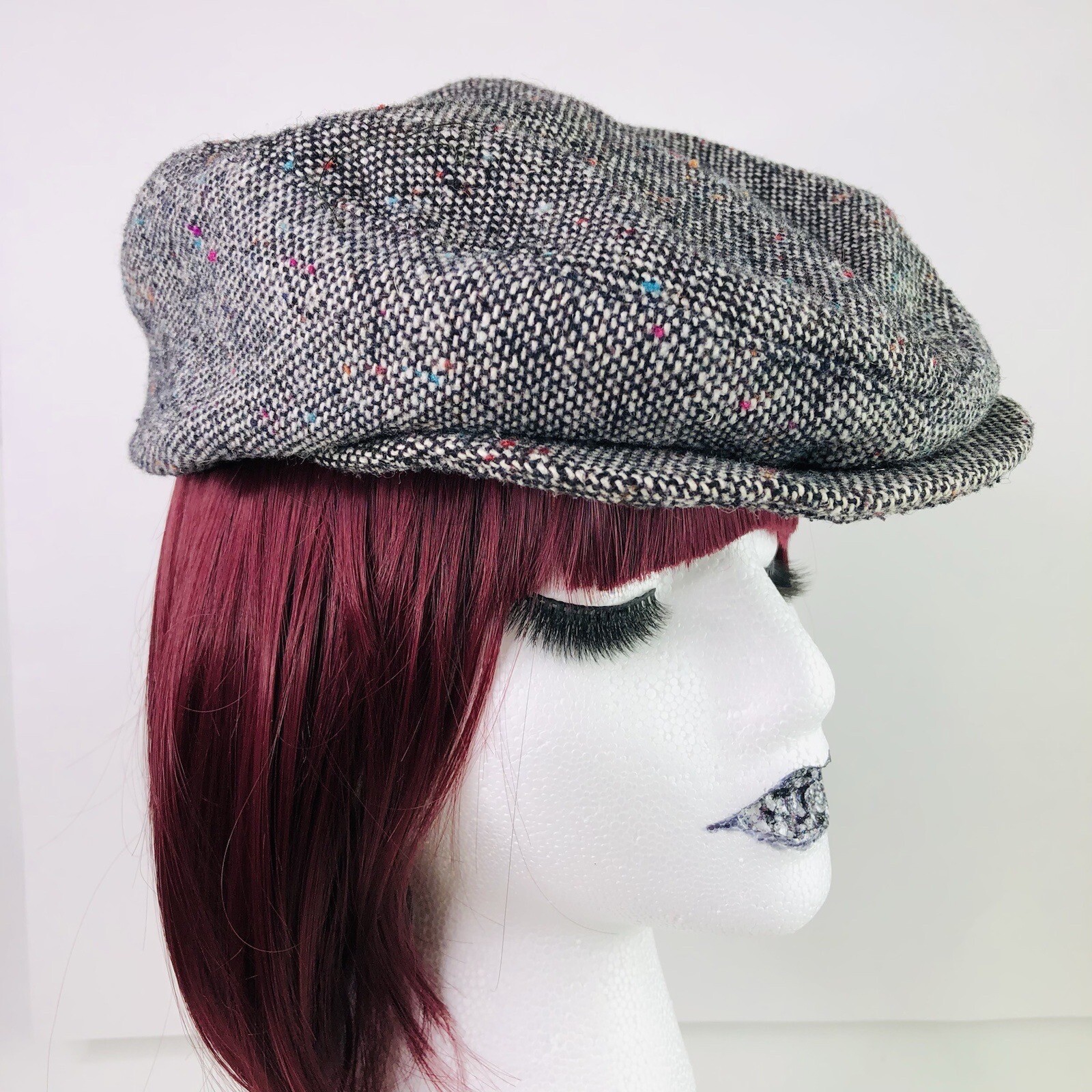Vintage Kids Newsboy Cap Hat Tweed Gray Child Size Medium 7 - 7 1/2 made in USA