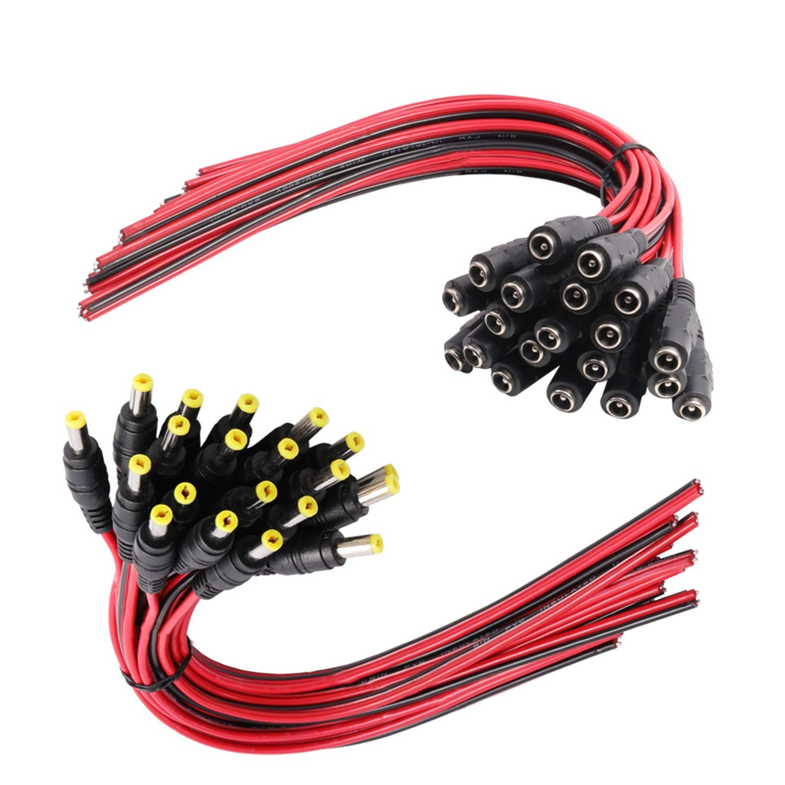 20 Pairs 18 AWG DC Power Pigtail Cable, 2.1mm x 5.5mm, 12V 5A | Real 18 AWG M...
