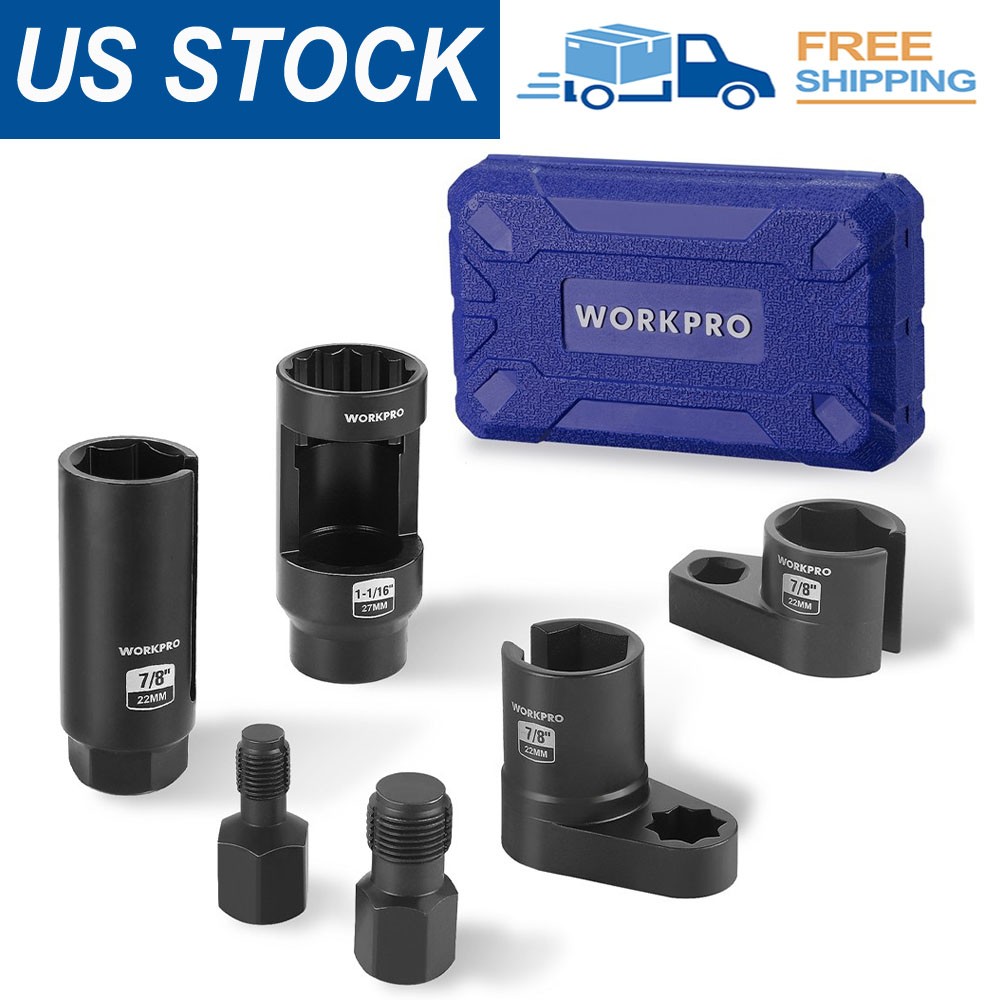 WORKPRO 6x O2 Oxygen Sensor Socket 3/8" 1/2" Dr Removal Tool Thread Chaser Set