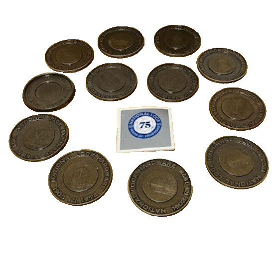 National Lock Hardware 1903-1978 75th Anniversary Coasters/Paperweight Set of 12