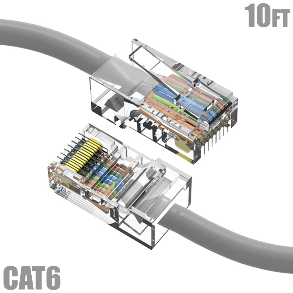 10FT Cat6 RJ45 Ethernet LAN Network UTP Non-Boot Patch Cable Copper 24AWG Gray
