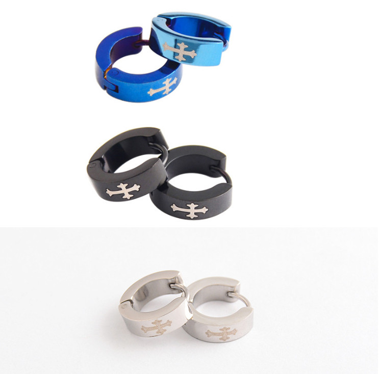 Stainless Steel Cross Women Men Hoop Huggie Earrings Piercings 4x9mm gift PE30