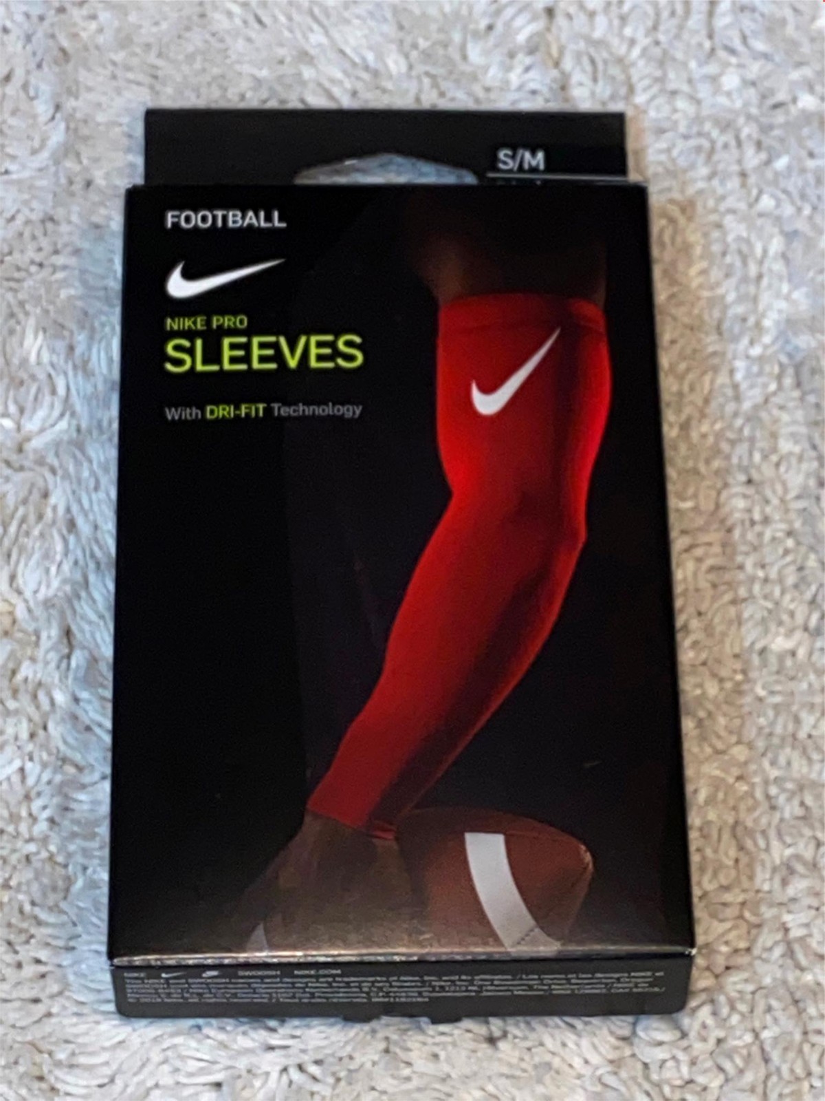 NIKE Pro Dri Fit 3.0 RED White Compression Football Arm Sleeves Men S / M L / XL