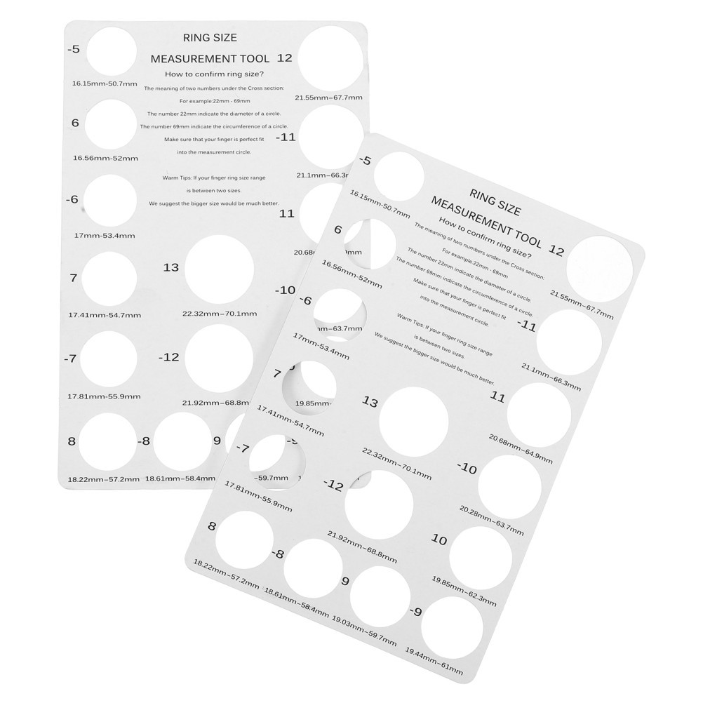 2 Pcs Ring Size Chart Finger Sizer Cardboard Measurement Manual Measuring Tool