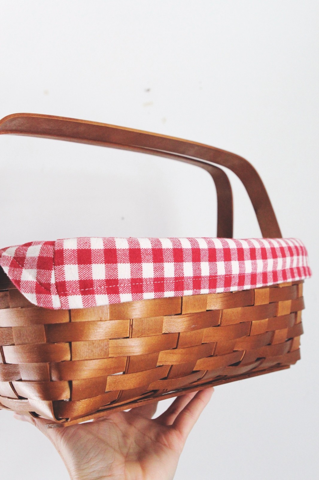 Vintage Woven Rectangle Basket - Heritage Mint, Canadian Maple - Gingham