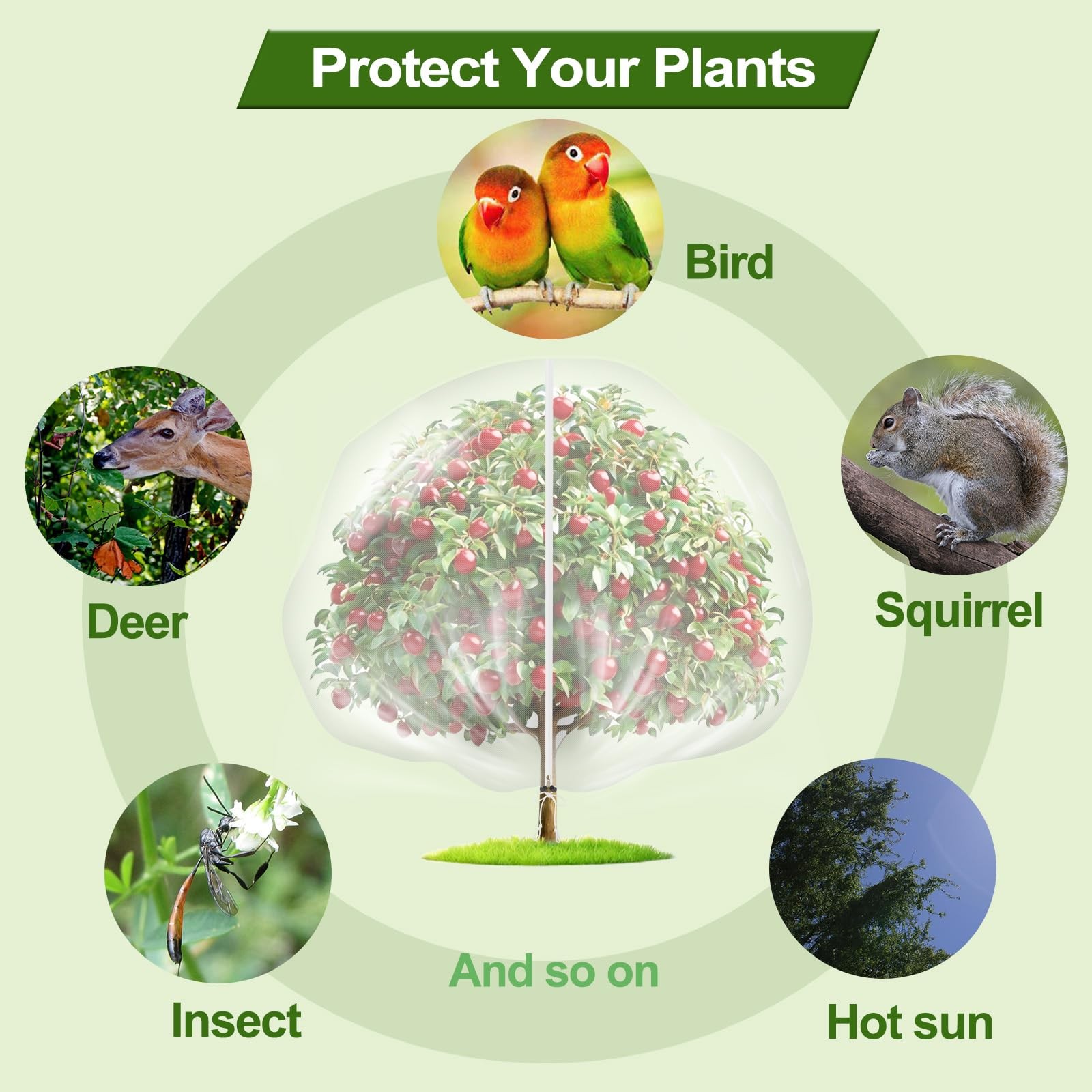 5-Pack 10 * 10FT Fruit Netting Bags for Trees, Bird 10x10FT, 5-pack