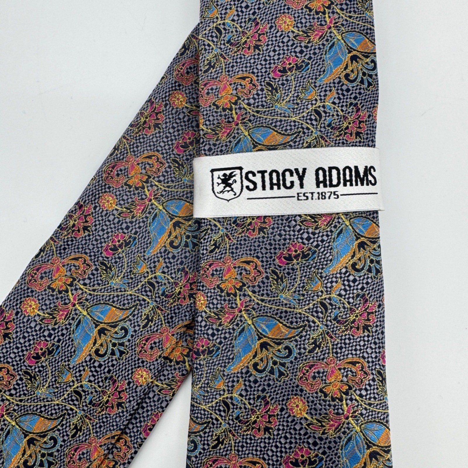 Stacy Adams Mens Necktie Handkerchief Gray Blue Pink Floral Paisley Geometric