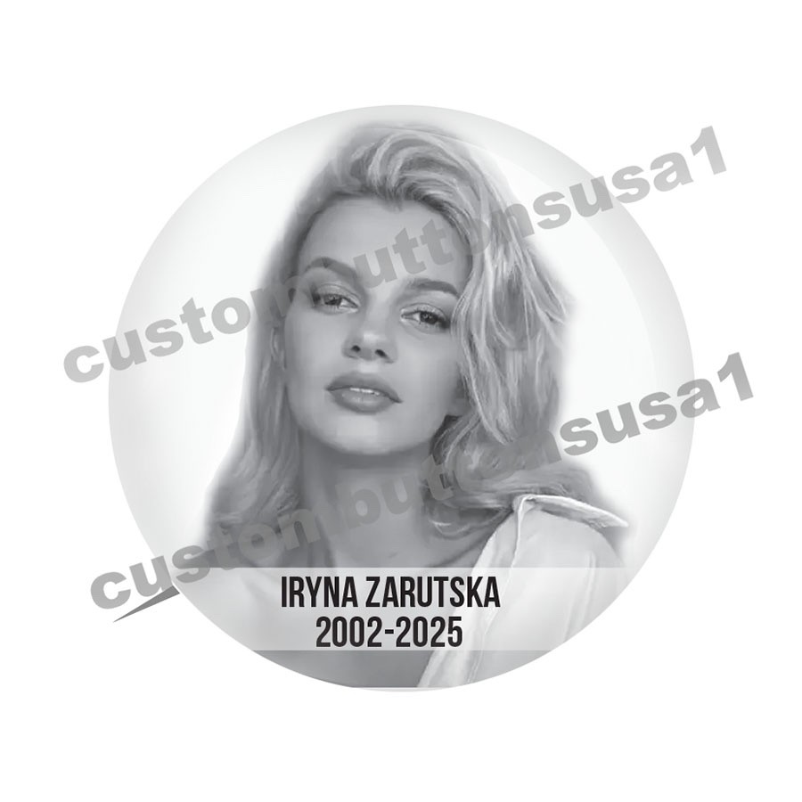 IRYNA ZARUTSKA Tribute Button - Memorial Pinback - Charlotte, NC - Ukraine woman