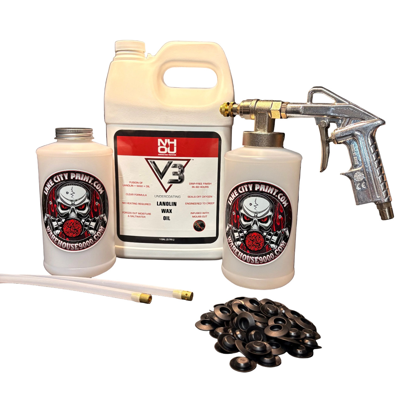 NHOU V3 Clear Pro Undercoating Gun – 2 Wand Kit (2 W Quart Bottles)