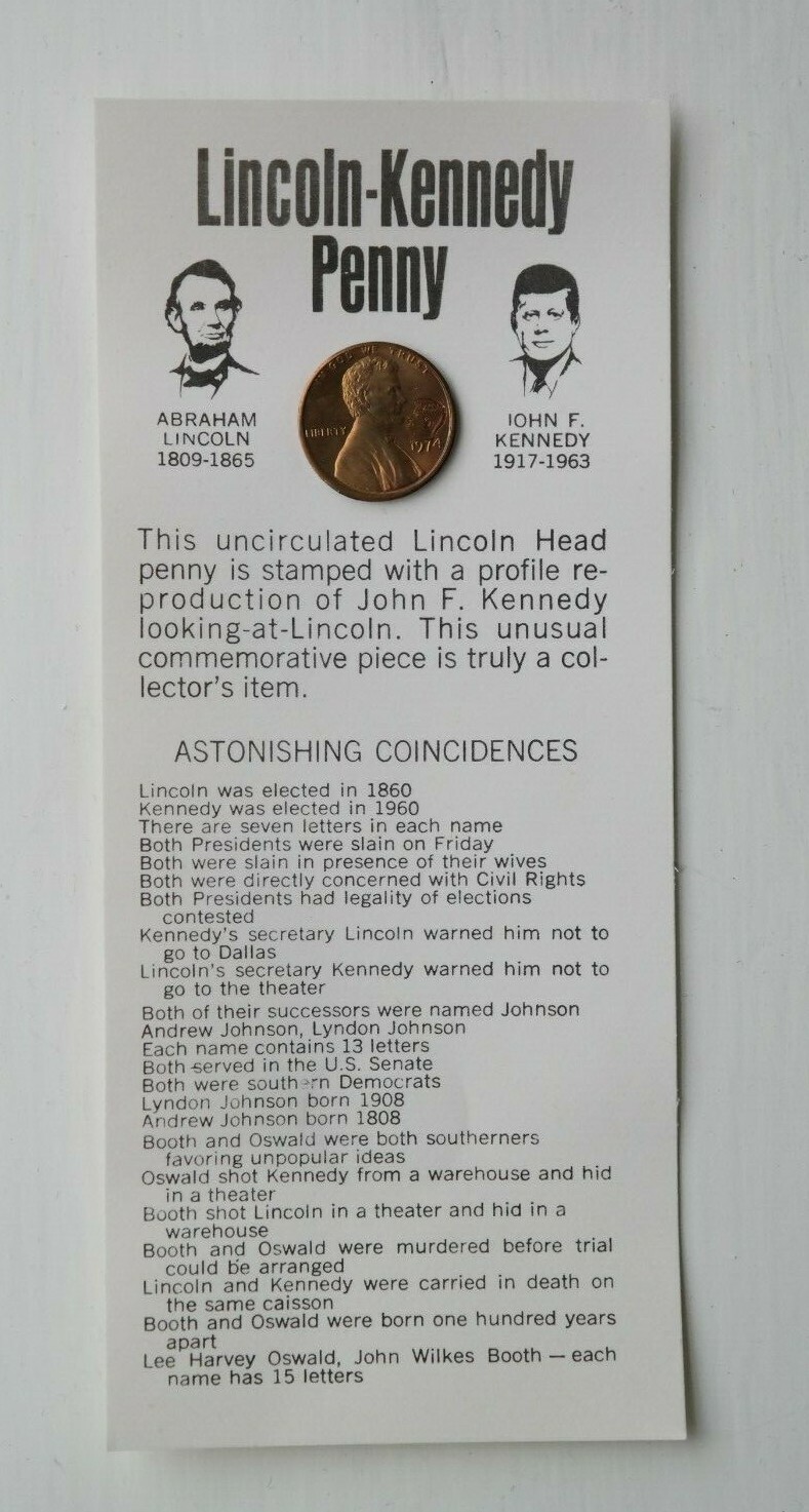 Uncirculated 1974 P Lincoln-Kennedy Penny Mounted on Cards